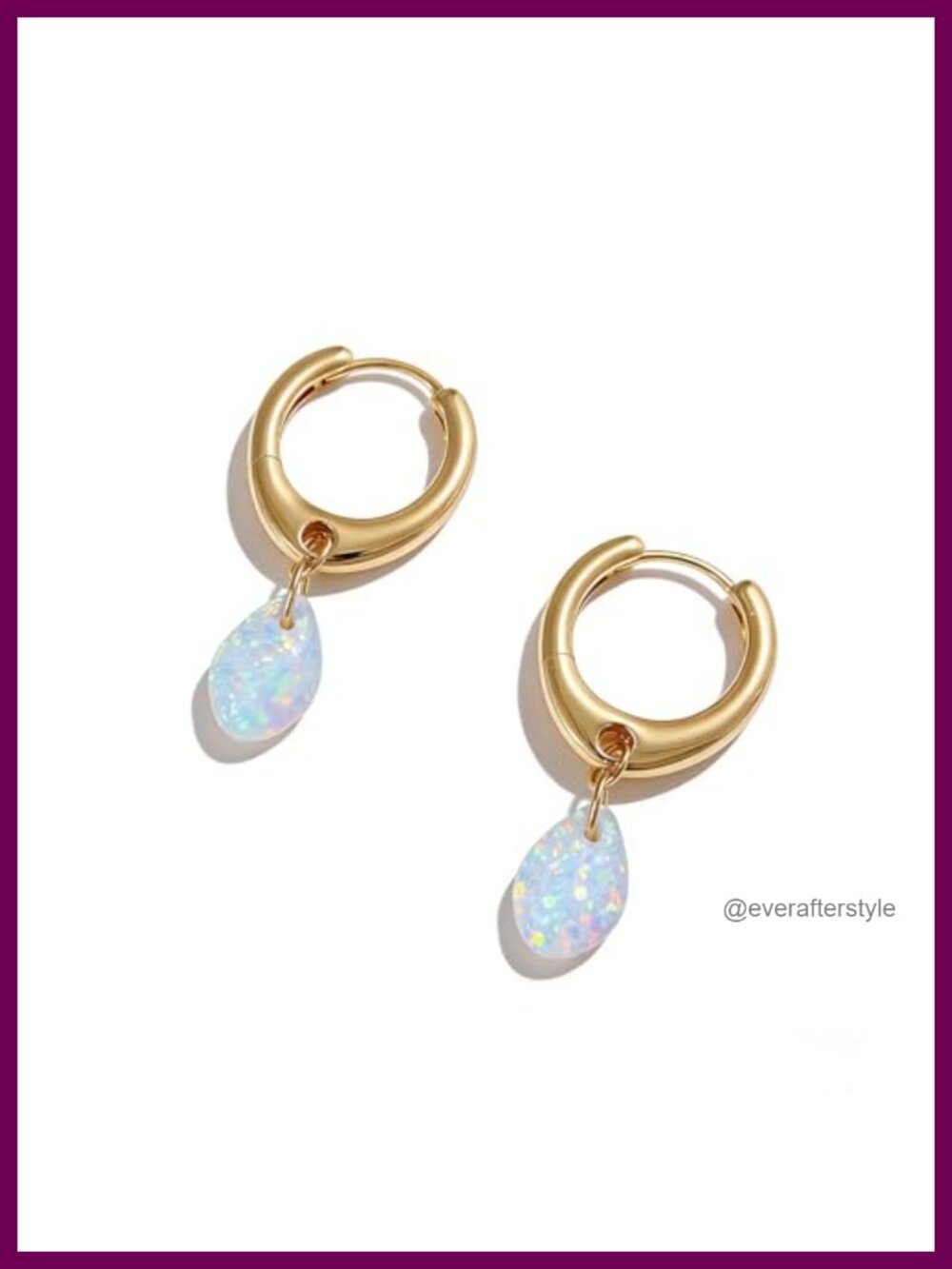 Gold Plated Hoop Earrings with Created Opal Charm Dangle Hoops for Women